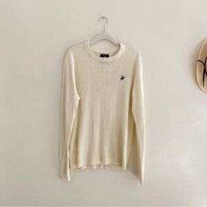 Mens Beverly Hills Polo Club Ivory Cable Knit Sweater L